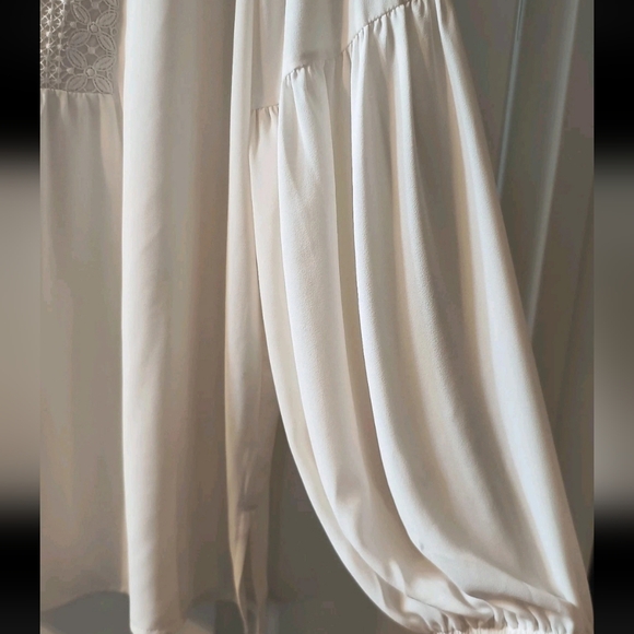 LOFT Ivory Lace Peasant Blouse Large Boho Crochet Long Sleeve Cream Top L - Picture 2 of 6